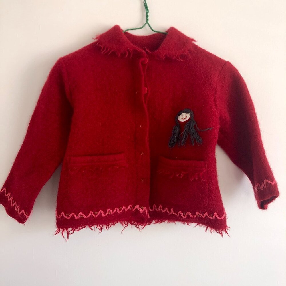 RARE VTG 4-5YO COAT JACKET 100% WOOL FRENCH DESIGNER LILI PARAPLUIE EMBROIDERY